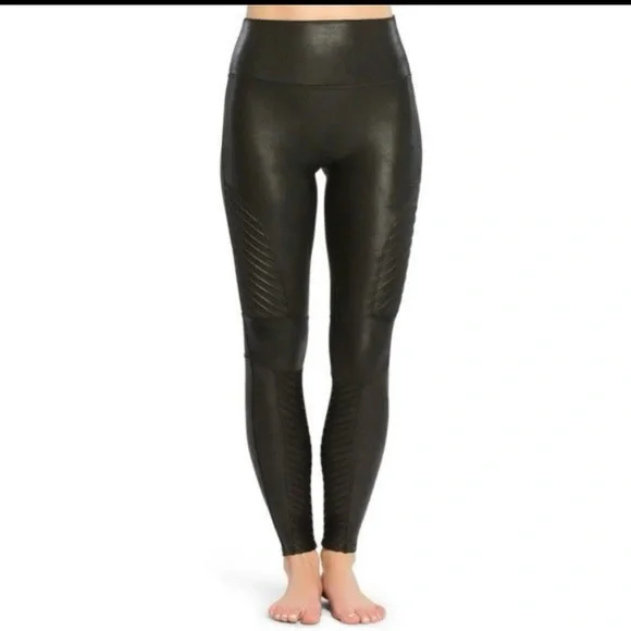 Spanx Faux Leather Moto Leggings in Black Size XL - Picture 4 of 17